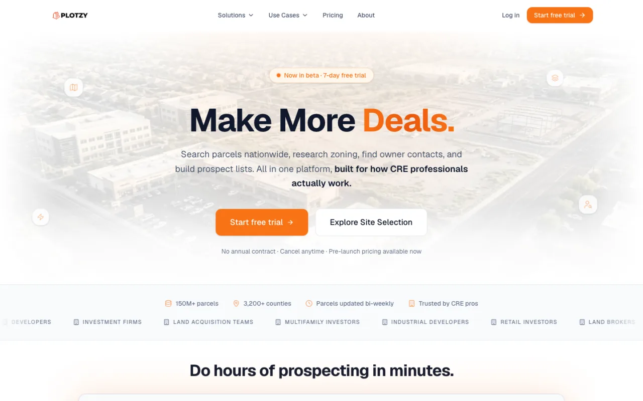 Plotzy homepage: parcel search, zoning research and owner contacts