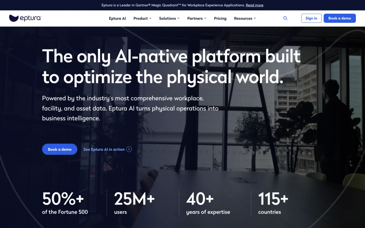 Eptura homepage, the parent platform of Archibus