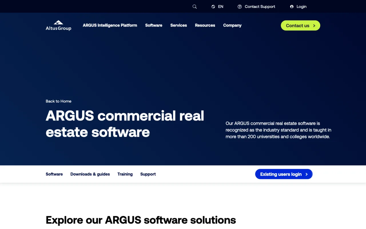 ARGUS commercial real estate software overview page on the Altus Group site
