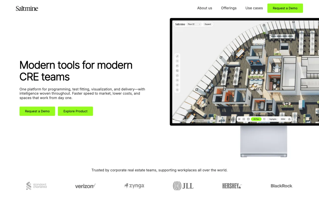 Saltmine homepage with a floor plan in the workplace design tool