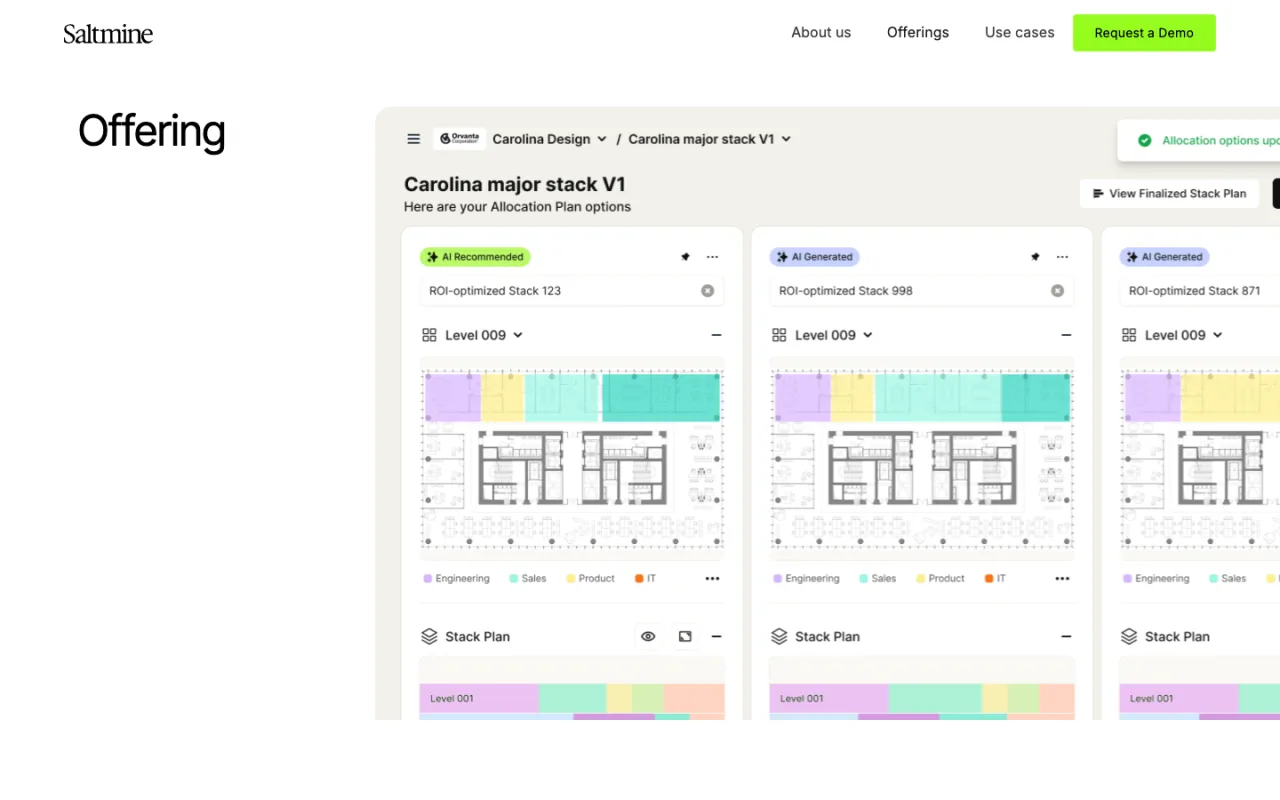 Saltmine offering page with stack plan allocation options